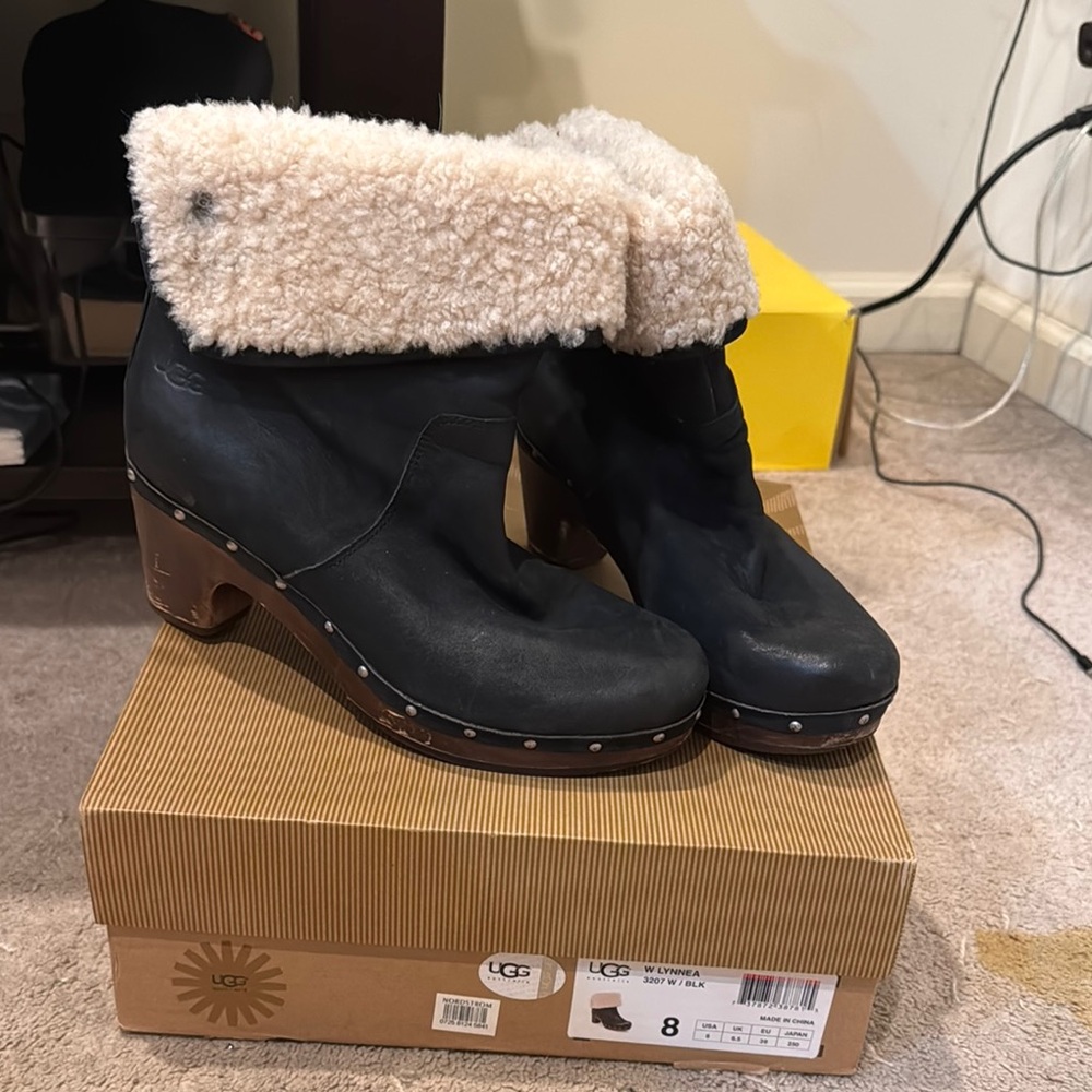 UGG Black Cream Mules with Shearling Lining